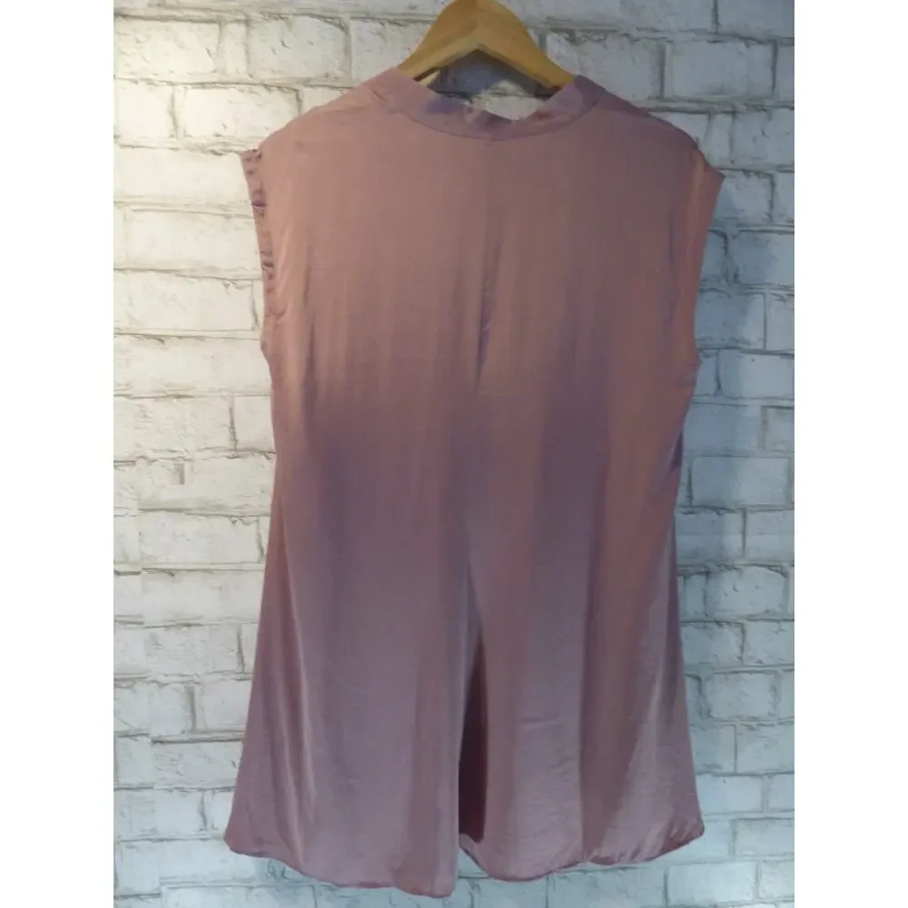 Eileen Fisher Rose Quartz Stretch Silk Charmeuse Mandarin Collar Top Small - Picture 6 of 7